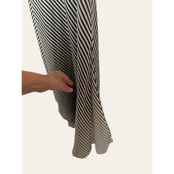 Halston Heritage Black White Striped Asymmetrical One Shoulder Midi Dress  XS - Picture 7 of 12
